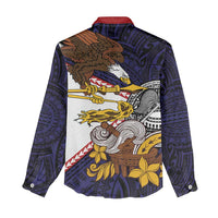 American Samoa Eagle Kava Bowl Women Casual Shirt Plumeria Polynesian Pattern