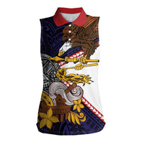 American Samoa Eagle Kava Bowl Women Sleeveless Polo Shirt Plumeria Polynesian Pattern