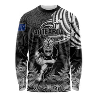 New Zealand Silver Fern Rugby Long Sleeve Shirt Maori Tiki Player With Ta Moko Tribal LT01 Unisex Black - Polynesian Pride