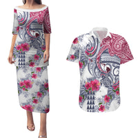 Hawaii Kakau Mix Paisley Pattern Couples Matching Puletasi Dress and Hawaiian Shirt Polynesian Tropical Unique Style LT01 White - Polynesian Pride