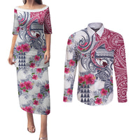 Hawaii Kakau Mix Paisley Pattern Couples Matching Puletasi Dress and Long Sleeve Button Shirt Polynesian Tropical Unique Style LT01 White - Polynesian Pride