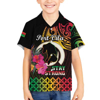 Personalised Vanuatu Port Vila Stay Strong Family Matching Off The Shoulder Long Sleeve Dress and Hawaiian Shirt Long God Yumi Stanap LT01 Son's Shirt Black - Polynesian Pride
