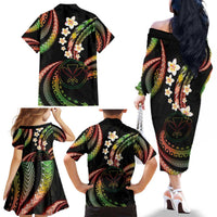 Hawaii Map Kanaka Maoli Family Matching Off The Shoulder Long Sleeve Dress and Hawaiian Shirt Fantastic Frangipani Reggae LT01 - Polynesian Pride