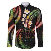 Hawaii Map Kanaka Maoli Family Matching Off The Shoulder Long Sleeve Dress and Hawaiian Shirt Fantastic Frangipani Reggae LT01 Dad's Shirt - Long Sleeve Reggae - Polynesian Pride