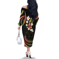 Hawaii Map Kanaka Maoli Family Matching Off The Shoulder Long Sleeve Dress and Hawaiian Shirt Fantastic Frangipani Reggae LT01 - Polynesian Pride