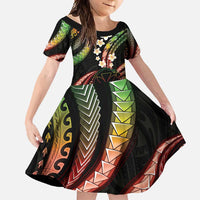 Hawaii Map Kanaka Maoli Family Matching Off Shoulder Maxi Dress and Hawaiian Shirt Fantastic Frangipani Reggae LT01 Daughter's Dress Reggae - Polynesian Pride