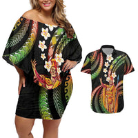 Hawaii King Kamehameha Couples Matching Off Shoulder Short Dress and Hawaiian Shirt Fantastic Plumeria Reggae LT01 Reggae - Polynesian Pride