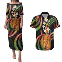 Hawaii King Kamehameha Couples Matching Puletasi and Hawaiian Shirt Fantastic Plumeria Reggae