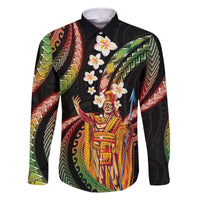 Hawaii King Kamehameha Family Matching Off The Shoulder Long Sleeve Dress and Hawaiian Shirt Fantastic Plumeria Reggae LT01 Dad's Shirt - Long Sleeve Reggae - Polynesian Pride