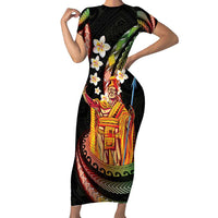 Hawaii King Kamehameha Family Matching Short Sleeve Bodycon Dress and Hawaiian Shirt Fantastic Plumeria Reggae LT01 Mom's Dress Reggae - Polynesian Pride