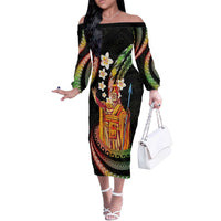 Hawaii King Kamehameha Off The Shoulder Long Sleeve Dress Fantastic Plumeria Reggae