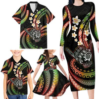 Hawaii Shaka Sign Family Matching Long Sleeve Bodycon Dress and Hawaiian Shirt Fantastic Frangipani Reggae LT01 - Polynesian Pride