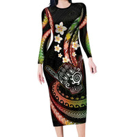Hawaii Shaka Sign Family Matching Long Sleeve Bodycon Dress and Hawaiian Shirt Fantastic Frangipani Reggae LT01 Mom's Dress Reggae - Polynesian Pride