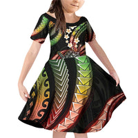Hawaii Shaka Sign Family Matching Off Shoulder Short Dress and Hawaiian Shirt Fantastic Frangipani Reggae LT01 Daughter's Dress Reggae - Polynesian Pride