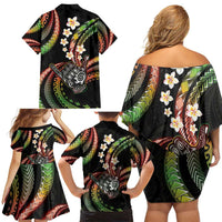 Hawaii Shaka Sign Family Matching Off Shoulder Short Dress and Hawaiian Shirt Fantastic Frangipani Reggae LT01 - Polynesian Pride