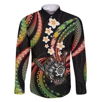 Hawaii Shaka Sign Family Matching Summer Maxi Dress and Hawaiian Shirt Fantastic Frangipani Reggae LT01 Dad's Shirt - Long Sleeve Reggae - Polynesian Pride