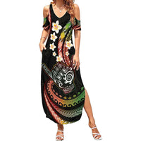 Hawaii Shaka Sign Family Matching Summer Maxi Dress and Hawaiian Shirt Fantastic Frangipani Reggae LT01 Mom's Dress Reggae - Polynesian Pride