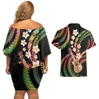 Hawaiian Ukulele Couples Matching Off Shoulder Short Dress and Hawaiian Shirt Jawaiian Fantastic Plumeria LT01 - Polynesian Pride