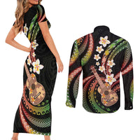 Hawaiian Ukulele Couples Matching Short Sleeve Bodycon Dress and Long Sleeve Button Shirt Jawaiian Fantastic Plumeria LT01 - Polynesian Pride