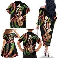 Hawaiian Ukulele Family Matching Off The Shoulder Long Sleeve Dress and Hawaiian Shirt Jawaiian Fantastic Plumeria LT01 - Polynesian Pride