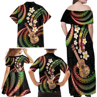 Hawaiian Ukulele Family Matching Off Shoulder Maxi Dress and Hawaiian Shirt Jawaiian Fantastic Plumeria LT01 - Polynesian Pride