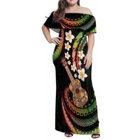 Hawaiian Ukulele Family Matching Off Shoulder Maxi Dress and Hawaiian Shirt Jawaiian Fantastic Plumeria LT01 Mom's Dress Reggae - Polynesian Pride