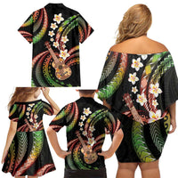 Hawaiian Ukulele Family Matching Off Shoulder Short Dress and Hawaiian Shirt Jawaiian Fantastic Plumeria LT01 - Polynesian Pride