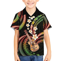 Hawaiian Ukulele Family Matching Off Shoulder Short Dress and Hawaiian Shirt Jawaiian Fantastic Plumeria LT01 Son's Shirt Reggae - Polynesian Pride