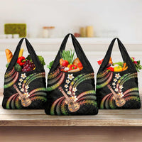 Hawaiian Ukulele Grocery Bag Jawaiian Fantastic Plumeria