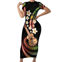 Hawaiian Ukulele Short Sleeve Bodycon Dress Jawaiian Fantastic Plumeria LT01 Long Dress Reggae - Polynesian Pride