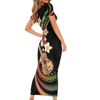 Hawaiian Ukulele Short Sleeve Bodycon Dress Jawaiian Fantastic Plumeria LT01 - Polynesian Pride