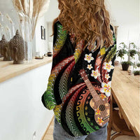 Hawaiian Ukulele Women Casual Shirt Jawaiian Fantastic Plumeria