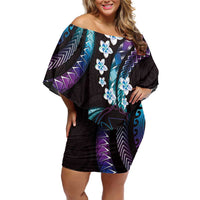 Hawaii Map Kanaka Maoli Family Matching Off Shoulder Short Dress and Hawaiian Shirt Fantastic Frangipani Amethyst Gradient LT01 Mom's Dress Purple - Polynesian Pride