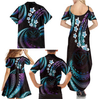 Hawaii Map Kanaka Maoli Family Matching Summer Maxi Dress and Hawaiian Shirt Fantastic Frangipani Amethyst Gradient LT01 - Polynesian Pride