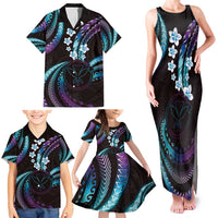 Hawaii Map Kanaka Maoli Family Matching Tank Maxi Dress and Hawaiian Shirt Fantastic Frangipani Amethyst Gradient LT01 - Polynesian Pride