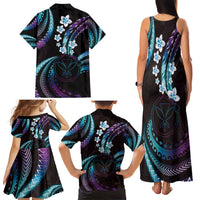Hawaii Map Kanaka Maoli Family Matching Tank Maxi Dress and Hawaiian Shirt Fantastic Frangipani Amethyst Gradient LT01 - Polynesian Pride