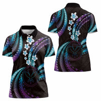 Hawaii Map Kanaka Maoli Women Polo Shirt Fantastic Frangipani Amethyst Gradient