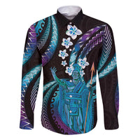 Hawaii King Kamehameha Family Matching Long Sleeve Bodycon Dress and Hawaiian Shirt Fantastic Plumeria Amethyst Gradient LT01 Dad's Shirt - Long Sleeve Purple - Polynesian Pride