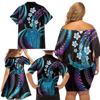 Hawaii King Kamehameha Family Matching Off Shoulder Short Dress and Hawaiian Shirt Fantastic Plumeria Amethyst Gradient LT01 - Polynesian Pride