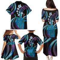 Hawaii King Kamehameha Family Matching Puletasi and Hawaiian Shirt Fantastic Plumeria Amethyst Gradient LT01 - Polynesian Pride
