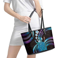 Hawaii King Kamehameha Leather Tote Bag Fantastic Plumeria Amethyst Gradient LT01 - Polynesian Pride
