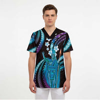 Hawaii King Kamehameha Scrub Top Fantastic Plumeria Amethyst Gradient - Polynesian Pride