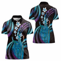 Hawaii King Kamehameha Women Polo Shirt Fantastic Plumeria Amethyst Gradient