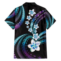 Hawaii Plumeria Family Matching Off The Shoulder Long Sleeve Dress and Hawaiian Shirt Amethyst Gradient Polynesian Pattern