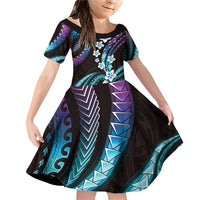 Hawaii Plumeria Family Matching Off Shoulder Short Dress and Hawaiian Shirt Amethyst Gradient Polynesian Pattern LT01 Daughter's Dress Purple - Polynesian Pride