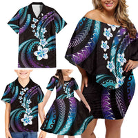 Hawaii Plumeria Family Matching Off Shoulder Short Dress and Hawaiian Shirt Amethyst Gradient Polynesian Pattern LT01 - Polynesian Pride