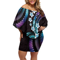 Hawaii Plumeria Family Matching Off Shoulder Short Dress and Hawaiian Shirt Amethyst Gradient Polynesian Pattern LT01 Mom's Dress Purple - Polynesian Pride