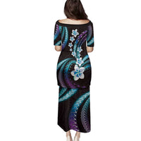 Hawaii Plumeria Family Matching Puletasi and Hawaiian Shirt Amethyst Gradient Polynesian Pattern