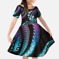 Hawaii Shaka Sign Family Matching Long Sleeve Bodycon Dress and Hawaiian Shirt Fantastic Frangipani Amethyst Gradient LT01 Daughter's Dress Purple - Polynesian Pride