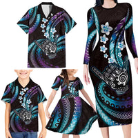 Hawaii Shaka Sign Family Matching Long Sleeve Bodycon Dress and Hawaiian Shirt Fantastic Frangipani Amethyst Gradient LT01 - Polynesian Pride